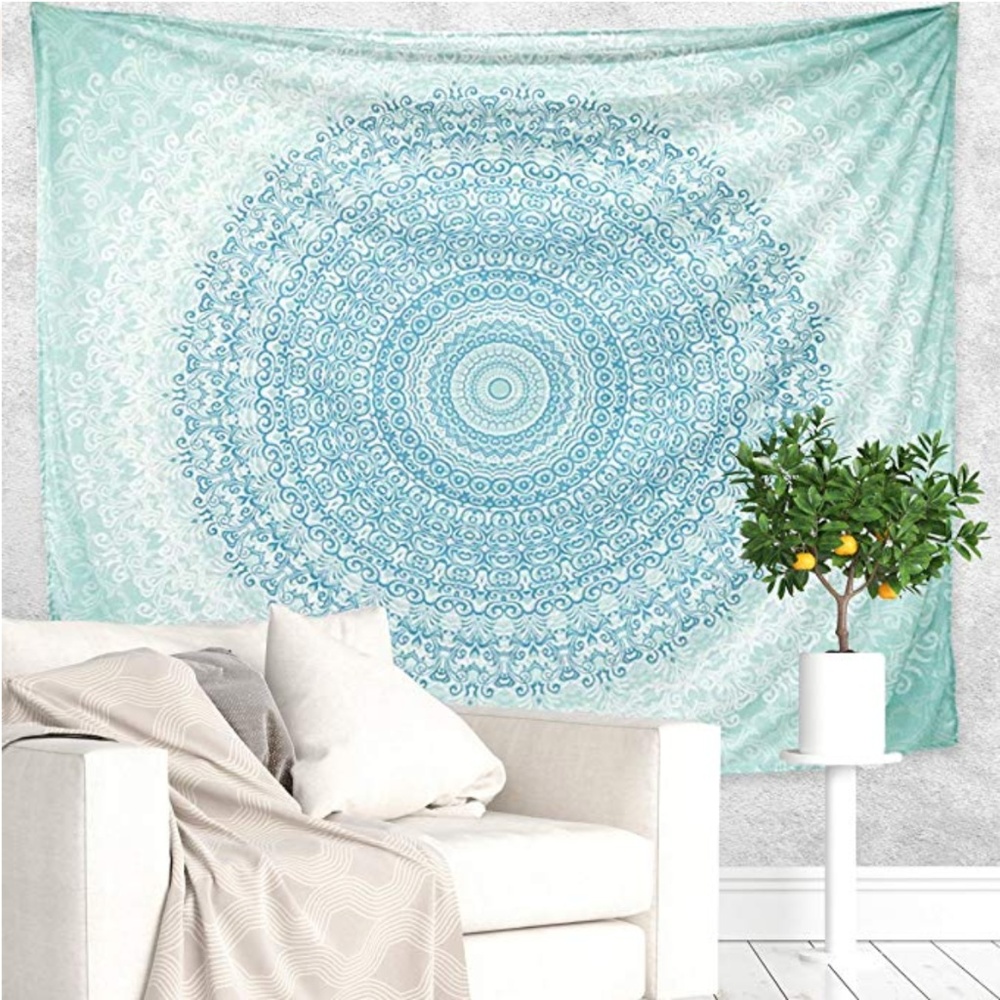 Teal/Turquoise & White Mandala Tapestry